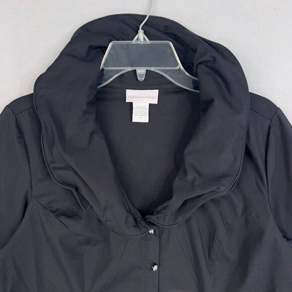 Soft Surroundings Shirt Womens Small Black Ruffle Wire Double Collar Structured - Picture 2 of 15